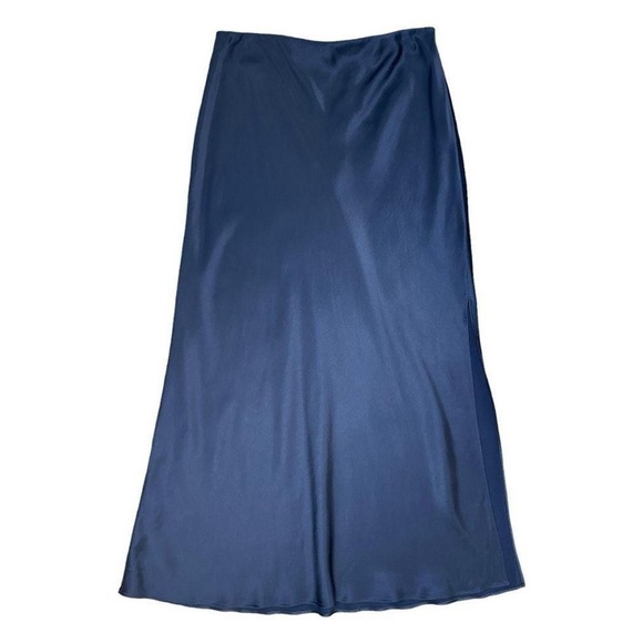 Madewell NWT Elegant Navy Blue Long Slip Satin Skirt Size 12 - Picture 2 of 5